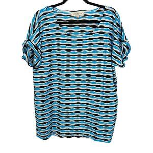 Jones New York Sport Woman 1X Striped Short Sleeve Top Blue/Black/White